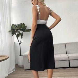 Tie Shoulder Split Thigh Combo Cami Dress